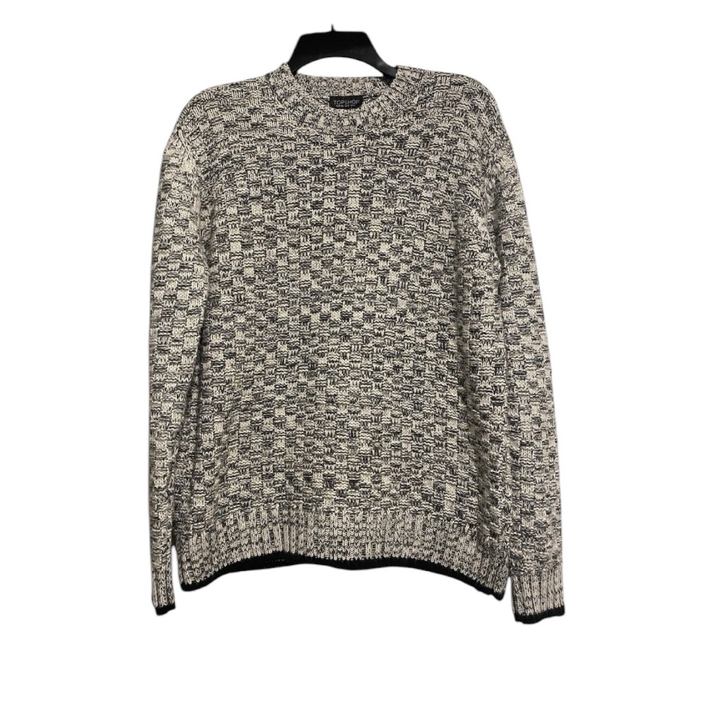 Topshop Black & White Check Chunky Knit Crew Neck‎ Sweater